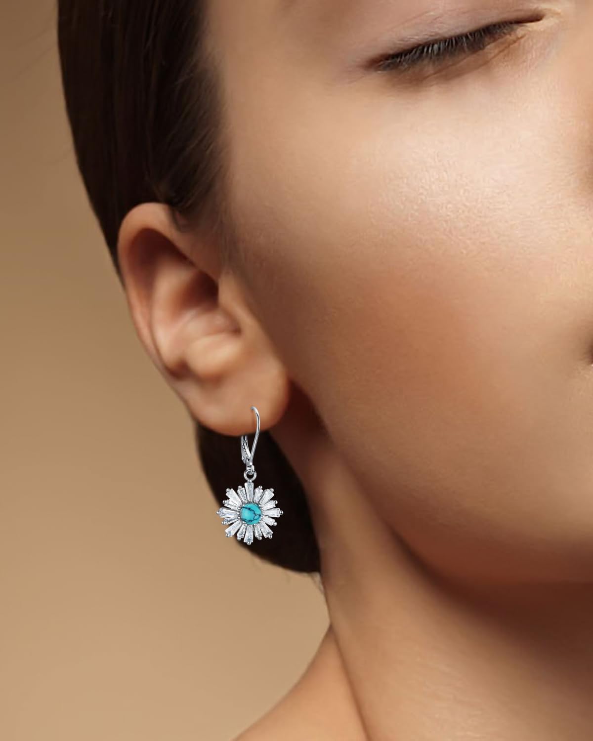 BDL Genuine Turquoise Jewelry for Women, Sterling Silver Earrings and Necklaces for Women, Leverback Dangle Drop Earrings Jewelry - Image 2