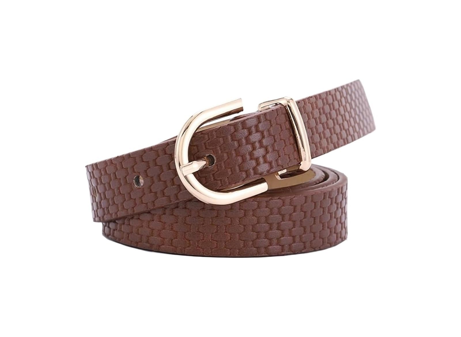 dfEDRd Ladies Waist Belt, 105cm Women Thin Leather Belts Minimalist Style Rosegold Buckle Candy Color Classic Waistband(Dark Brown)