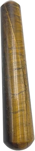 GEMSCITE Varita de masaje de ojo de tigre con piedras preciosas  Imagen redondeada de cristal raíz Chakra Kundalini Yoga Activador Varita 4"
