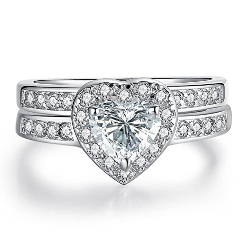 MABELLA Cubic Zirconia Heart Promise Rings Wedding Band Engagement Ring Bridal Sets 925 Sterling Silver3
