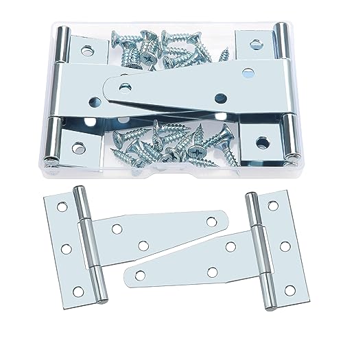 YIXISI 4 Piezas 75mm Bisagra Forma T, Granero Puerta Bisagras en T, Metal Tee Hinges con 24 Tornillos, para Puerta de Granero, Cobertizo, Jardín, Plata
