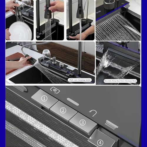 Évier cascade avec commande de table et affichage LED pour optimiser la vaisselle au quotidien