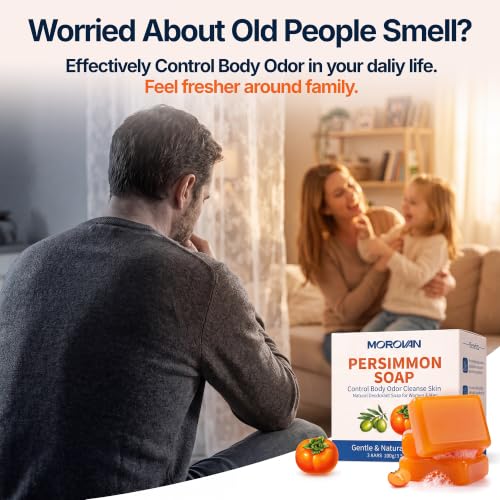 Image of Morovan Persimmon Soap for Body Odor Control - Old People Smell Cleansr | 3 Bars Natural Persimmon Bar Soap for Skin Care, Effective Odor Control for All Skin Types & Sensitive Skin