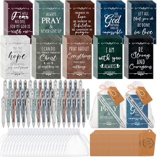 qeeenar 200 pcs christian gift sets church bible verse gift bulk include 50 scripture notebooks 50 scripture pens 50 thanks tags 50 organza bags for women christian party giftsfresh colorclassic