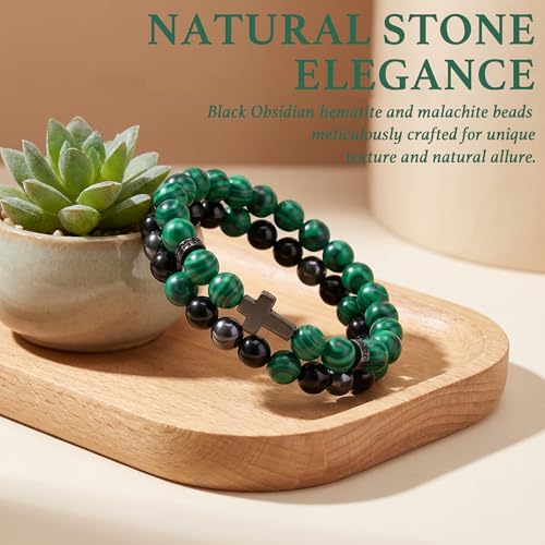 Pulsera de cruz para hombres con piedras protectoras 8MM miniatura 4