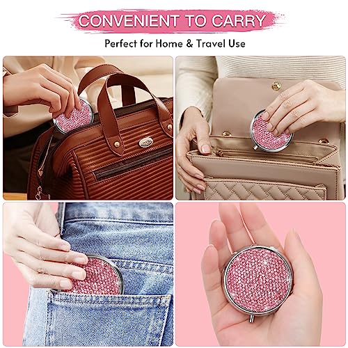 Image of Soleebee Bling Crystal Pill Box, Portable 3 Compartments Daily Pill Organizer, Small Travel Pill Case for Purse or Pocket, Medicine Vitamin Pill Container Organizer (Pink)