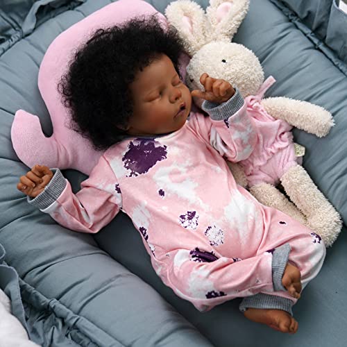 Jizhi Lifelike Reborn Baby Dolls Black - 17-Inch Baby-Soft Body & Curls Realistic-Newborn Baby Dolls African American Real Life Baby Dolls Cloth Body With Feeding Kit & Gift Box For Kids Age 3+ #TOP6