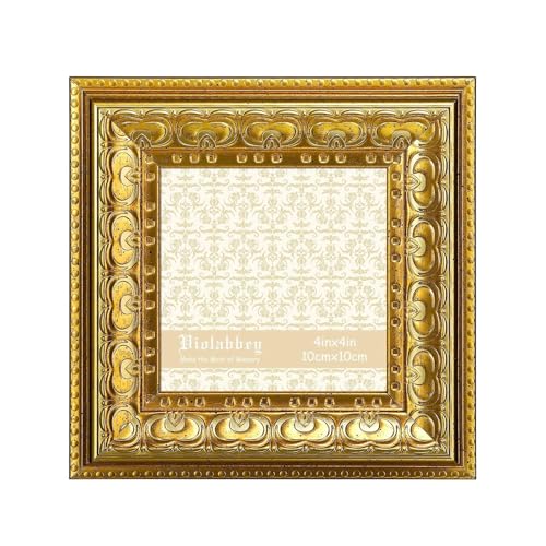 Image of VIOLABBEY 4x4 Picture Frame Gold, Vintage Photo Frame | Small Antique Ornate Frame, Square Frame for Wall or Tabletop Display，Classic Design for Home Office Decor