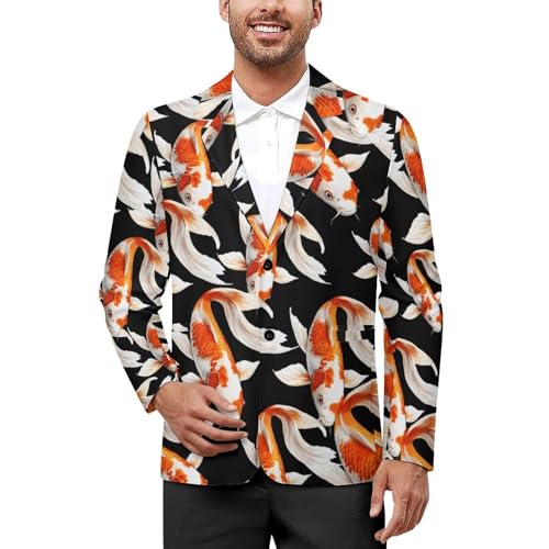 Japanese Fish Men's Slim Suit Long-Sleeve Prom Tuxedo Classic Two Button Business Jacket