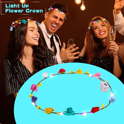 Cotiny 26 Peças de Coroa de Flores de Led, Faixa de Cabeça Iluminada, Guirlanda, Enfeite de Cabeça d