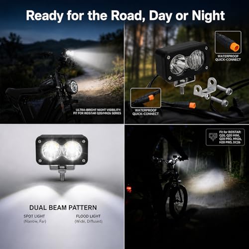 Baja Style Light Ebike Headlight for Ridstar Q20 Lite/Q20 Pro, 3-Pin IP68 Waterproof Off-Road Front Lamp 20W 6000-6500K High Beam for Connector 12V-60V Wide Voltage Compatible Lamp by SJIJEJD - Image 3
