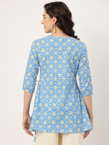 Image of feranoid Floral Print Angrakha 3 Sleeves Flared Kurti