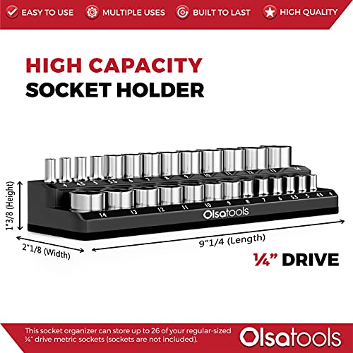 image for Olsa Tools Magnetic Socket Holder | 1/4-inch Drive | Metric | Black | 