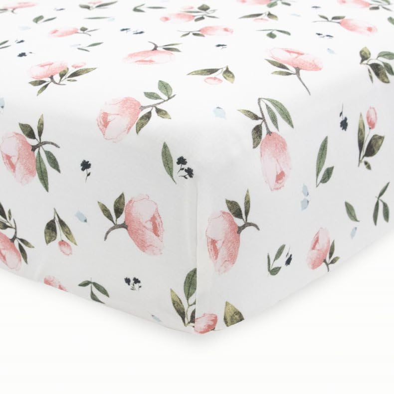 Image of Little Unicorn Premium Stretch Knit Crib Sheet |Super Soft with Optimal Stretch (Watercolor Rose)