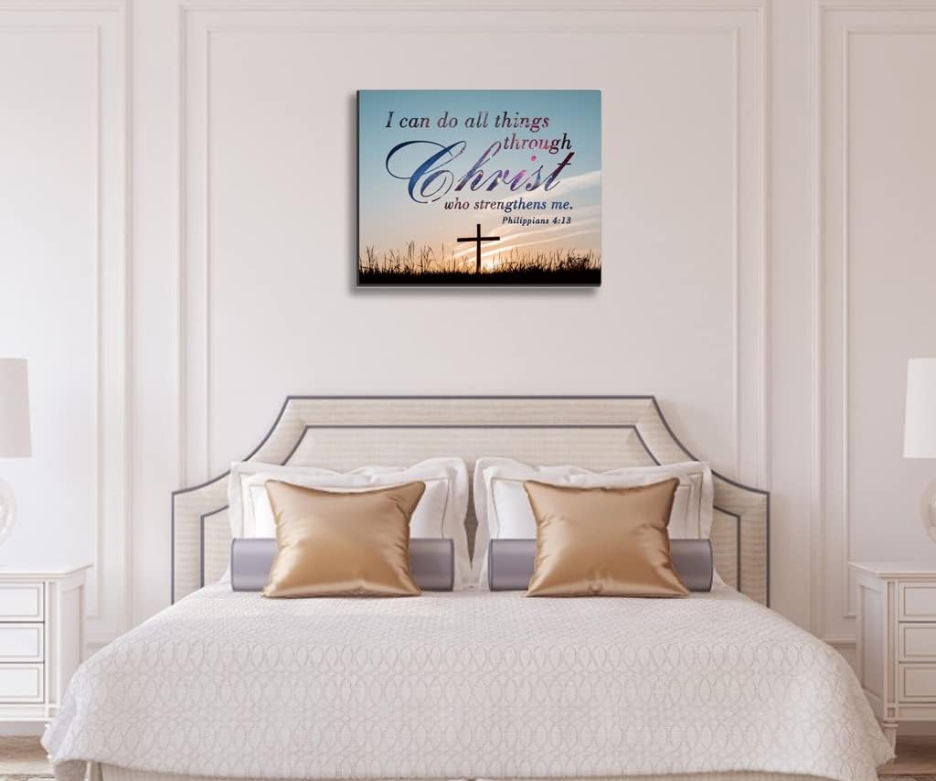 ”I can do all things through christ who strengthens me philippians 4:13. Christian Jesus Canvas Wall Art, Wall Inspirational Quotes Framed Artwork for Church Living Room Bedroom,11"*15"(29x38cm)
