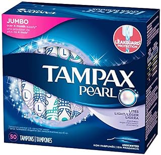 Tampax Pearl Tampons, Unscented, Lite Absorbency, 50 Ct