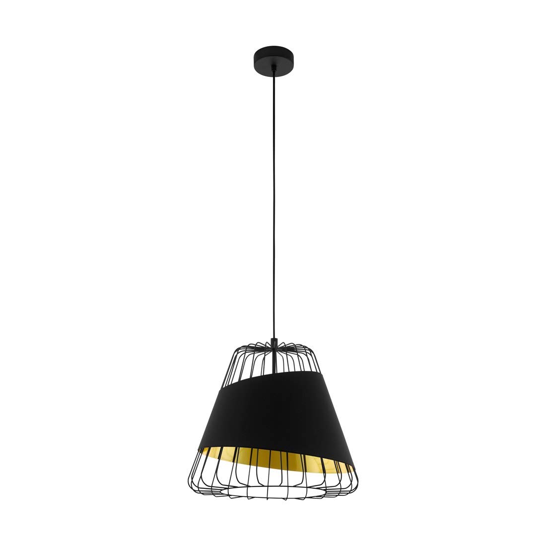 Eglo Lámpara colgante Austell, 1 lámpara de techo industrial, vintage, lámpara colgante de acero y tela en negro, oro, lámpara de mesa de comedor, lámpara colgante con casquillo E27, Diámetro 36 cm