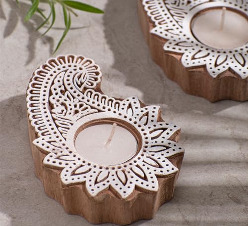 Indotribe TEA_LIGHT_6X4.5_P2 Wood Candle Holders Wood Tealight Candle Holder Tea Lights Candle Holder Diwali Decorations thumb #1