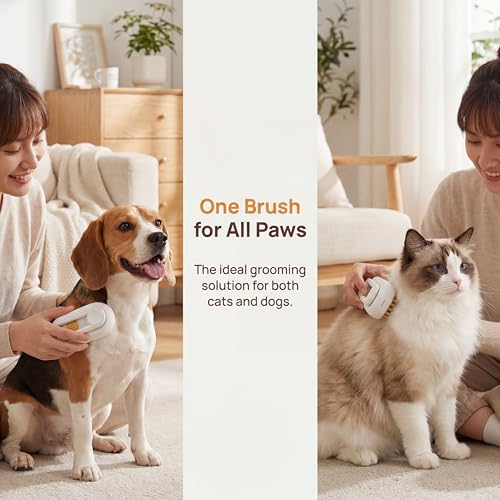 Image of 360 Rotating Cat Brush for Hair Removal and Grooming - Non-Slip ABSPet Hair Brush with Ergonomic Handle, Gentle Brushes for Cats, Dog & Small Animals (Khaki)