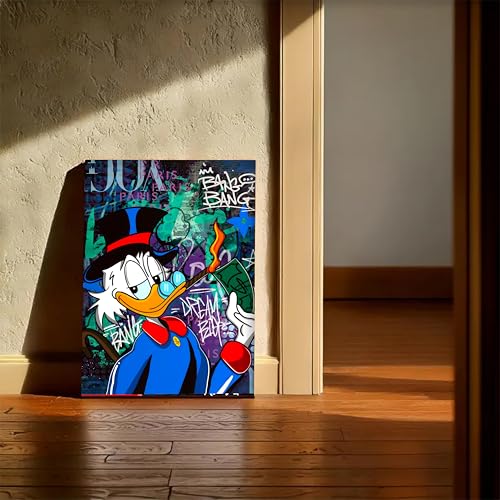 Image of PAINTINGMANTRA Money & Success Pop Art Canvas Print, Street Style Millionaire Duck Cash, Modern Urban Decor for Office & Man Cave, Canvas print Ready to Hang - 41x56 cm