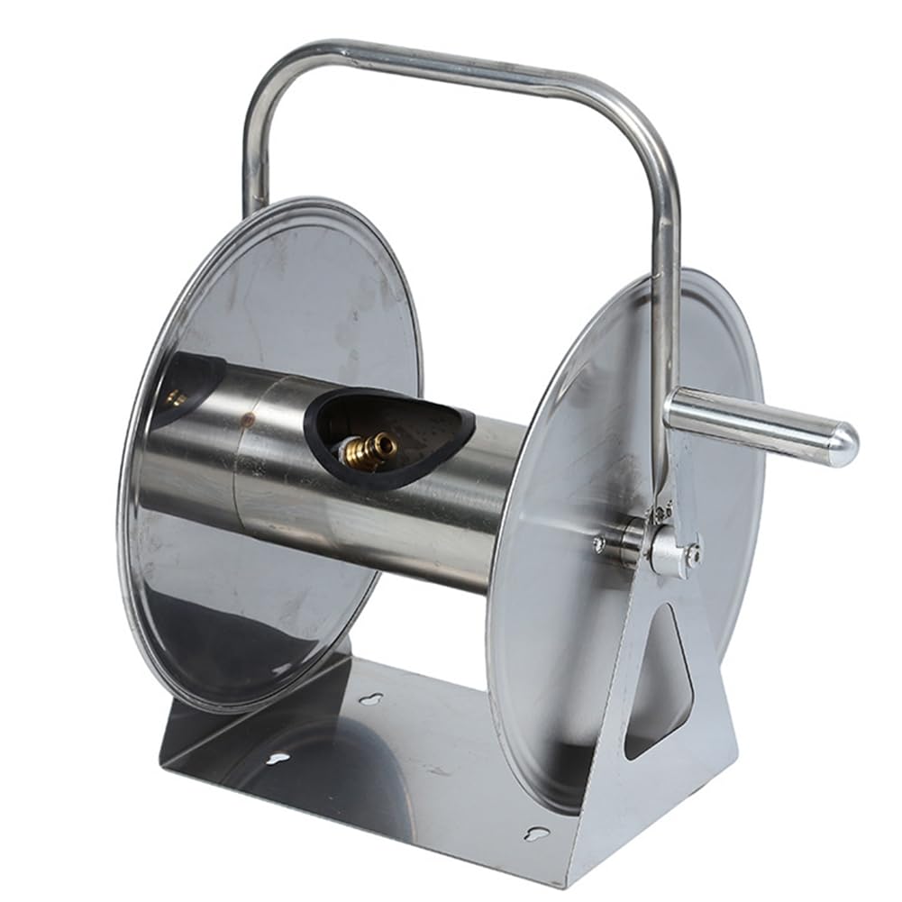 Jnchdghwa As Shown Retractable Garden Hose Reel In Stainless Steel, Wall Or Floor Mounting With Crank Mechanism