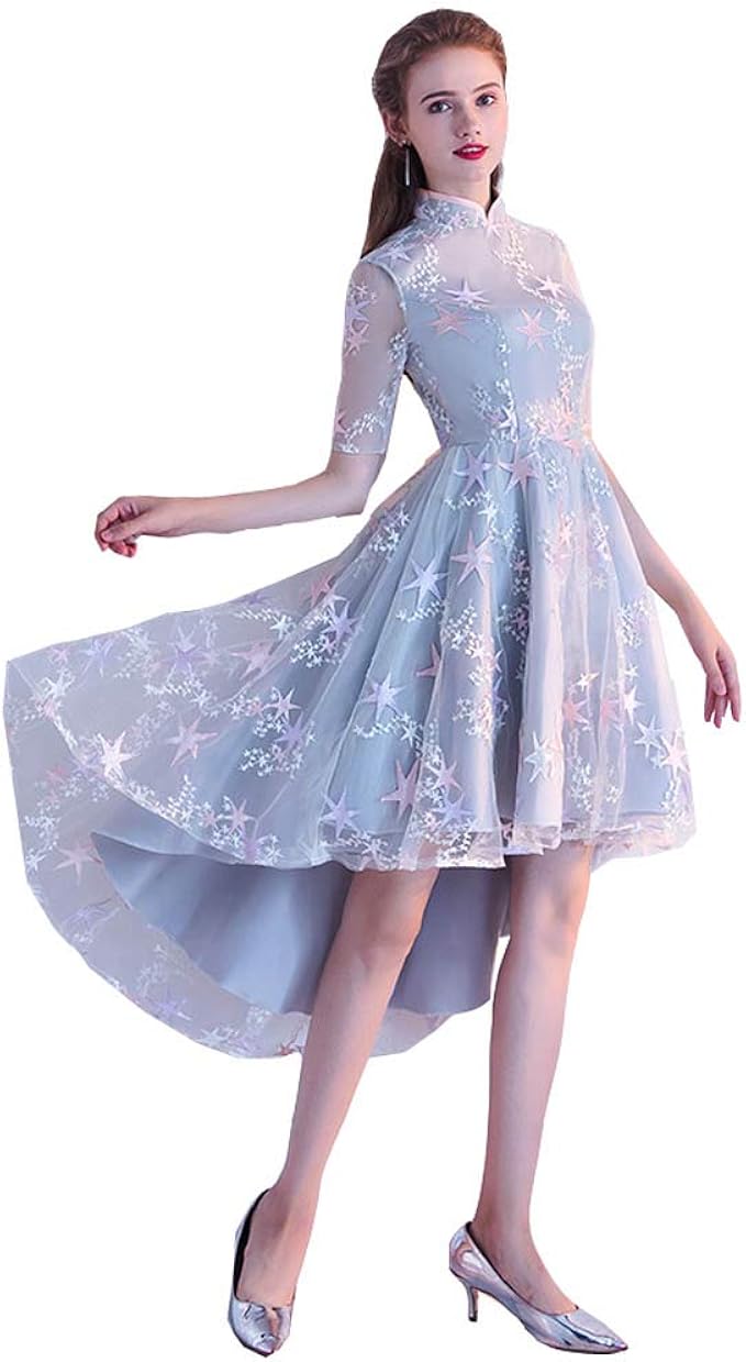 Amazon ロモハナガ パーティードレス フィッシュテール ドレス 大きいサイズ パーティードレス 結婚式 レディース ピアノ 発表会 ドレス 大人 フィッシュテール ワンピース ベージュ ミモレ丈 ドレス Aライン花嫁 星柄ドレス 成人式 謝恩会 イブニングドレス 通販