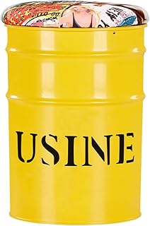 BEABAG Taburete Reposapiés Sofá Taburete Viento Industrial Personalidad Hierro Forjado Cubo De Pintura Taburete Taburete De Almacenamiento (Color : Amarillo USINE, Tamaño : 30 * 45cm)