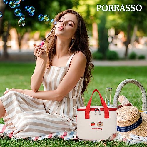 PORRASSO Lunch Bag Insulated Cooler Bag Crossbody Lunch Box Bag Storage Bag Waterproof Leak-Proof Cool Thermal Lunch Tote for Work Camping Outdoor BBQ Party Red - Image 2
