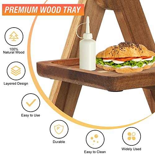 Fengpei Non-Slip 3 Tier Wooden Serving Tray, Three Tiered Cupcake Stand, Wood Serving Platters For Home, Party Banquet. Wooden Rectangular Tray For Food, Vegetables, Fruits, Cakes, Cheese, Donuts. #TOP1