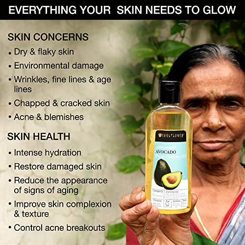 Soulflower Avocado Oil For Hair & Skin Moisturizing, Made From All Natural Vegan Cruelty Free Premium Avocados, Free Of Paraben, Silicone, Sulfate, 100% Avocado, 6.77 Fl Oz/ 200Ml #TOP3