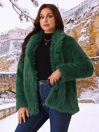 Seta T Women's Faux Fur Coat Long Sleeve Lapel Shaggy Fluffy Jackets with Pockets Fall Coats Winter Outwear3