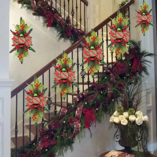 Swag d'escalier de Noël pré-éclairé sans perte d'aiguilles pour décorer sans effort