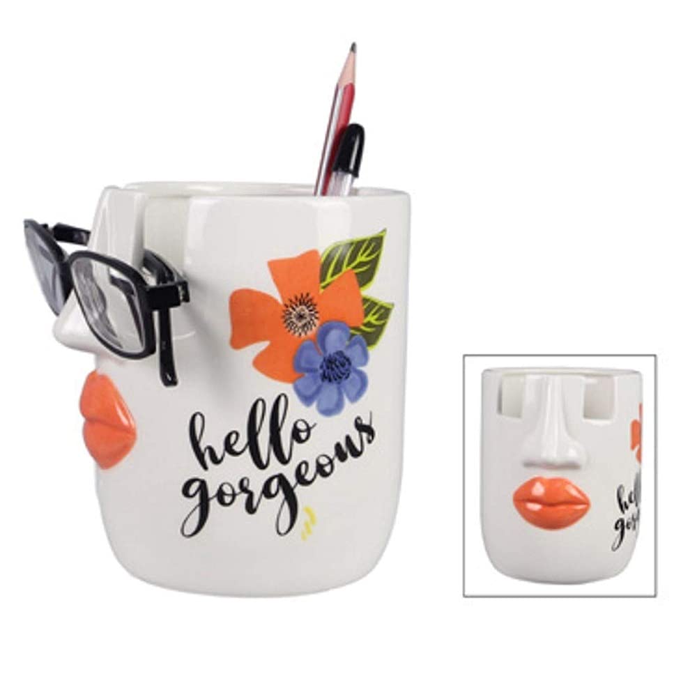 Youngs 20178 Ceramic Eye Glass Pencil Cup, 4-inch Diameter, Multicolor