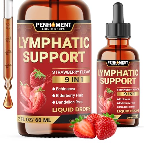 PENHOMENT 9in1 Lymphatic Drainage Drops Supplement - Echinacea | Elderberry | Dandelion | Rosehip | Cleavers | Calendula | Burdock - Lymph System Liquid Extract - Immune, Cleansing - 2 Fl Oz - 60 Days