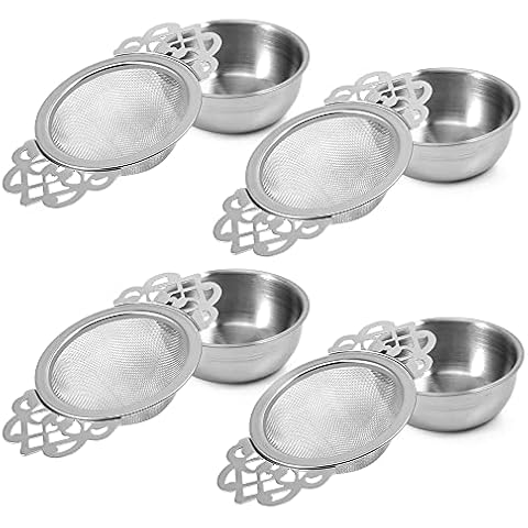 Picowe 4 Pack Tea Strainer Bowl, Stainless Steel Sliver Tea Strainers for Loose Tea Fine Mesh for 2.5-4 Inch Cup Mouth Cover