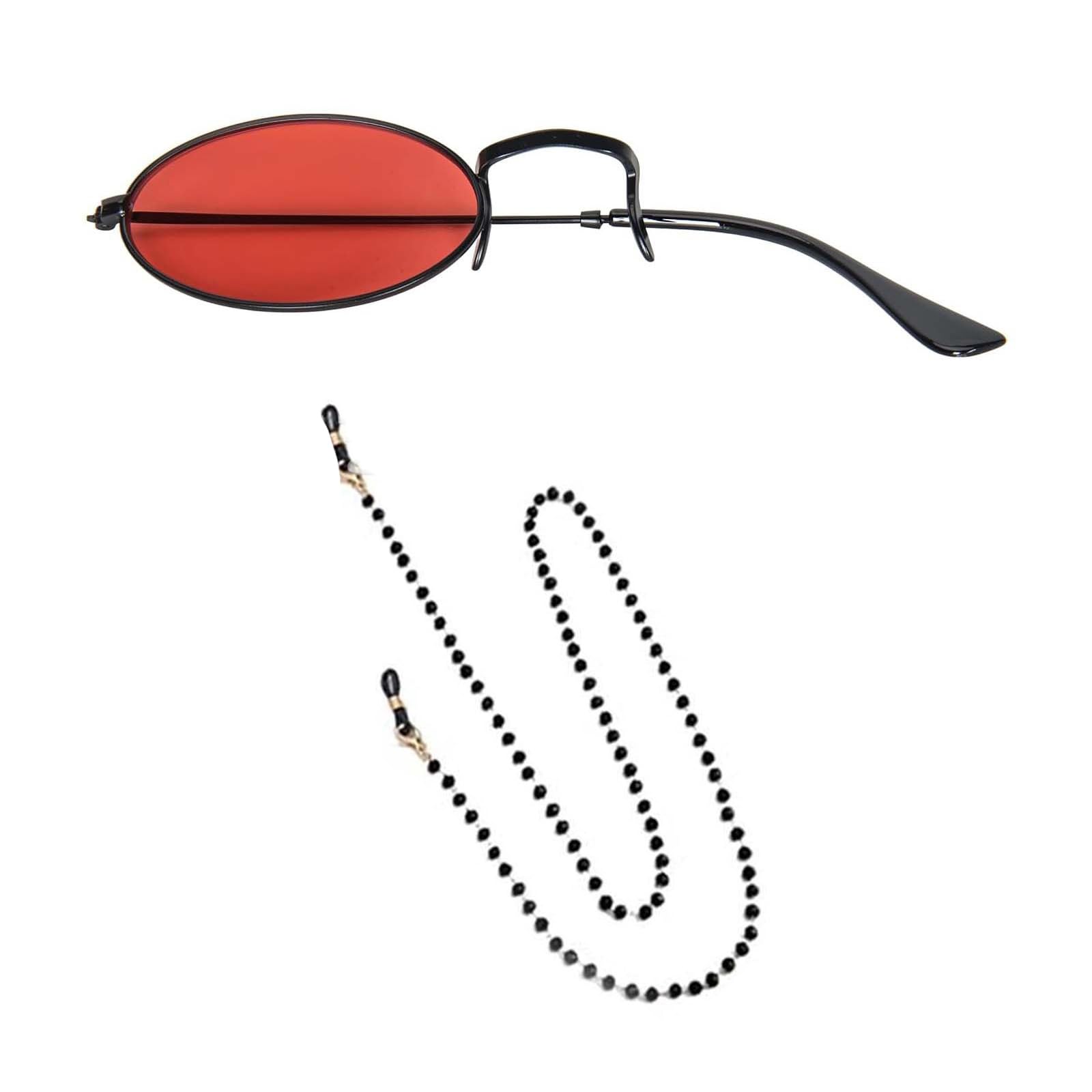 Maxtonser Alastor Cosplay Glasses Monocle with Eyeglasses Chain Devil Horns Hair Clips Horn Headwear for Halloween Theme Party