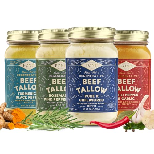 FOND Regenerative 100% Grass-Fed Beef Tallow, Variety Pack, 14oz (4-Pack)