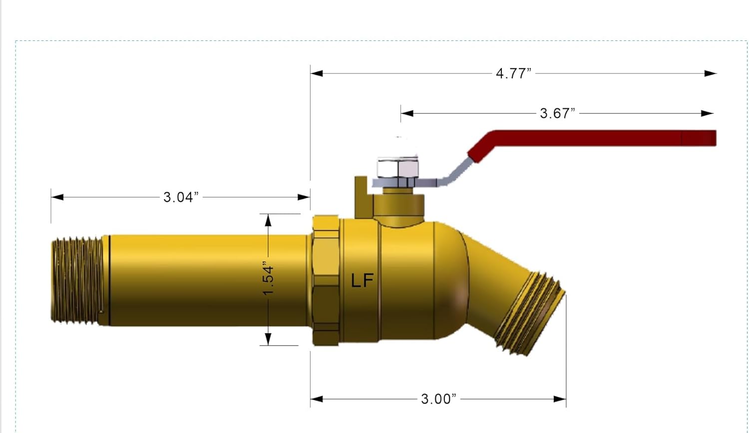 HMP011 LF Brass 3/4" MNPT Water Heater Drain/Flush Valve(Full Port, Ball Valve, 3 inch Shank, 180 degree Handle W/Garden Hose Cap and Thread Tape)