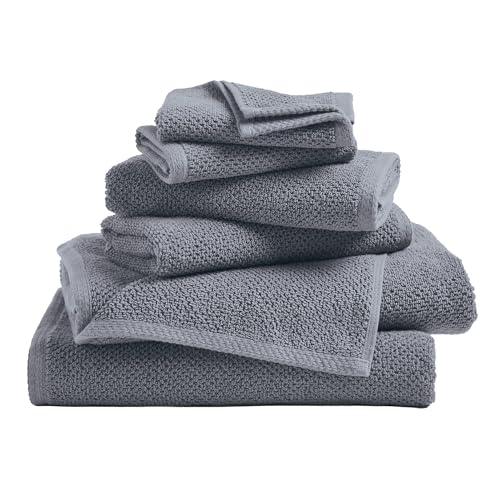 Great Bay Home 100% Cotton 6 Piece Towel Set - Absorbent, Quick-Drying, Durable Bath Towels for Bathroom Decor - Low-Twist, Two-Ply Fibers (Chambray Blue)