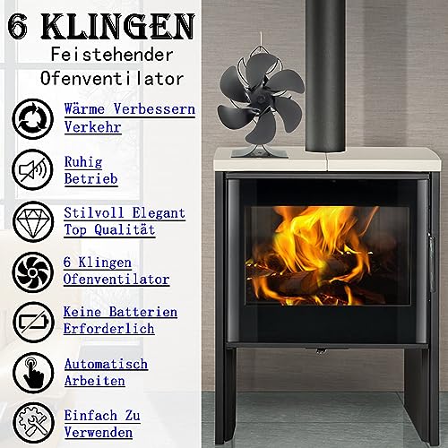 Ofenventilator Smilovii Kaminventilator mit 6 Blättern, leise und effizient