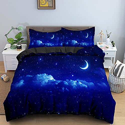 NDXRWDZR Parure de Lit 220x240 Adulte Ciel éToilé Bleu Housse de Couette 2 Personnes avec Fermeture Éclair Doux Confortable Respirant Microfibre Housse de Couette et 2 Taie d'oreiller 65x65 cm Cover