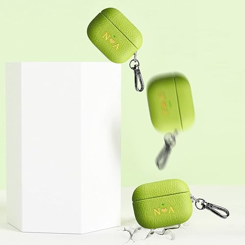 Miniatura 4 de Funda de cuero con iniciales personalizadas para Apple Airpods Pro de 2 generación, funda vegana de lujo con llavero con nombre personalizado en