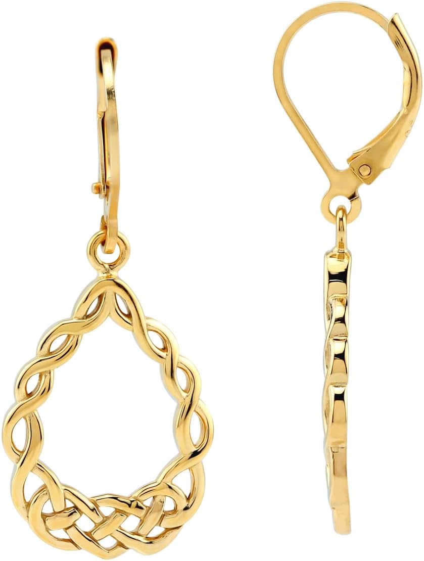 Silvershake White Gold Plated or Yellow Gold Plated 925 Sterling Silver Celtic Knot Weave Drop Dangle Leverback Earrings Jewelry for Women