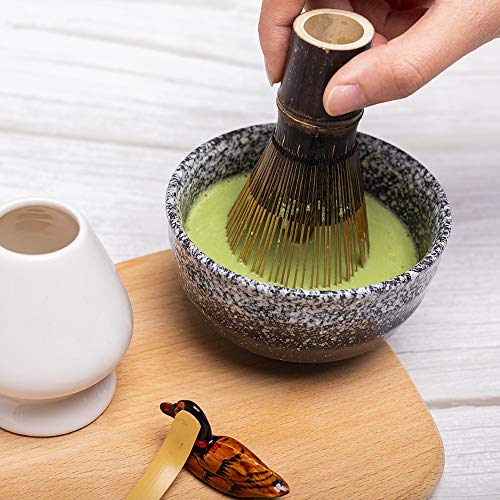 Bamboo Matcha Tea Whisk Set (Chasen) Matcha Bowl (Chawan) Bamboo Scoop (Chashaku) Ceramic Whisk Holder Handmade Matcha Ceremony Starter Kit For Traditional Japanese Tea Ceremony (7 Pcs). #TOP2