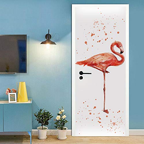 Türtapete selbstklebend Türposter Aquarell Flamingo Abnehmbar Fototapete Türfolie Poster Tapete 90x200cm Cover