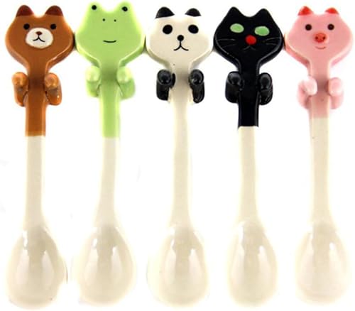 Miniatura 5 de BESTonZON Cucharas de cerámica de dibujos animados Kawaii Panda Cucharas colgantes Cucharas colgantes Café Leche Mezclar Cuchara para remover Mini