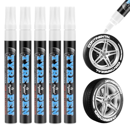 TMZELOA 5 Stück Reifenstift Weiß Auto Reifen Wasserfest Reifenmarker für Gummi & Reifenpflege DIY Reifenmarker Reifen Lackstifte Schnell Trocknend Für Auto Motorrad Reifen, Felgen Dekoration