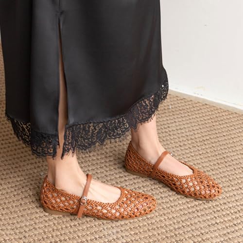 UFEDO Women's Mesh Ballet Flats Fishnet Ballerina Flats Wide Width Woven Mary Jane4