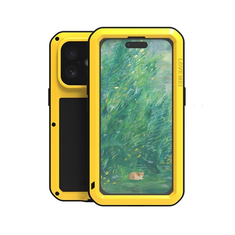 Coque étanche LOVE MEI iPhone 16 jaune idéale pour vos randonnées et sorties outdoor