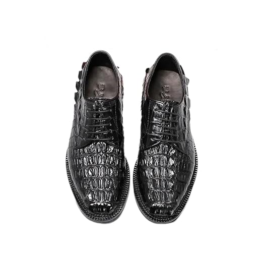Sapato social masculino autêntico couro de crocodilo clássico preto com cadarço Derby Oxfords couro jacaré genuíno masculino negócios casual, Preto, 41